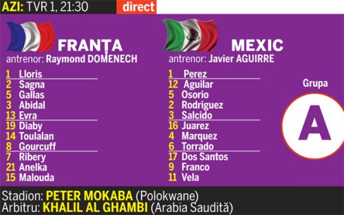Franta - Mexic, grupa A a CM, 17.06.2010, ora 21:30 Franta - Mexic, grupa A a CM, 17.06.2010, ora 21:30